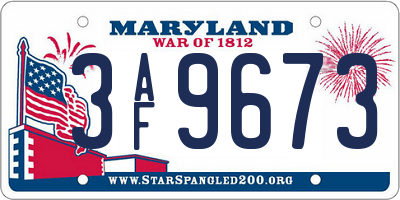 MD license plate 3AF9673