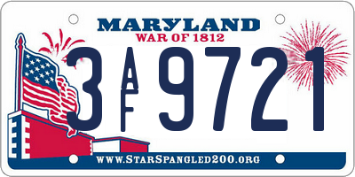 MD license plate 3AF9721