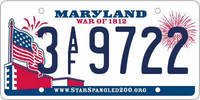 MD license plate 3AF9722