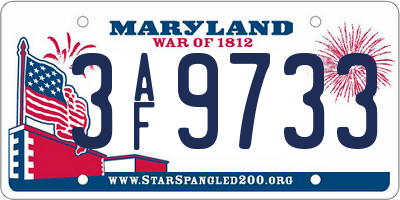MD license plate 3AF9733
