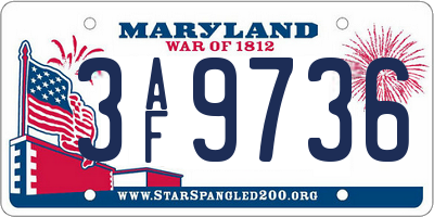 MD license plate 3AF9736