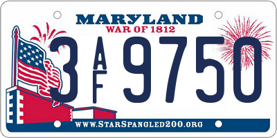 MD license plate 3AF9750