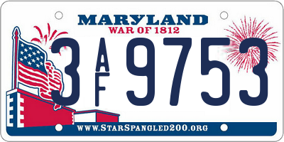 MD license plate 3AF9753