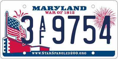 MD license plate 3AF9754