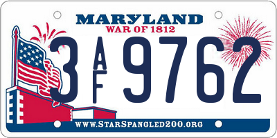 MD license plate 3AF9762