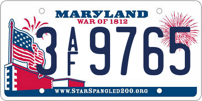 MD license plate 3AF9765