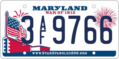 MD license plate 3AF9766