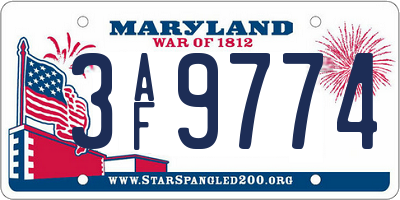 MD license plate 3AF9774