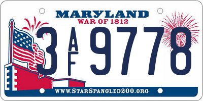 MD license plate 3AF9778