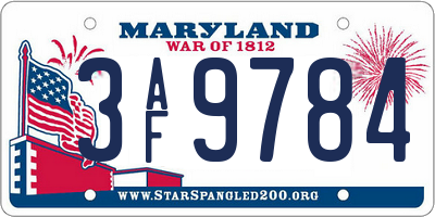 MD license plate 3AF9784