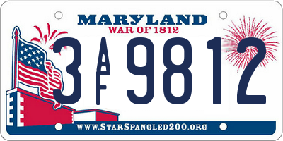 MD license plate 3AF9812
