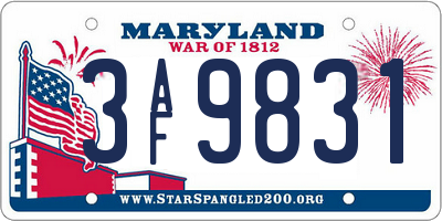 MD license plate 3AF9831