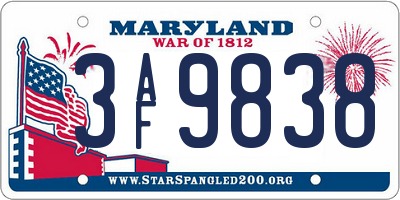MD license plate 3AF9838