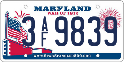 MD license plate 3AF9839