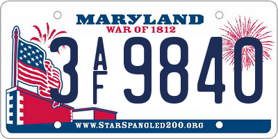 MD license plate 3AF9840