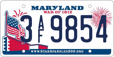 MD license plate 3AF9854