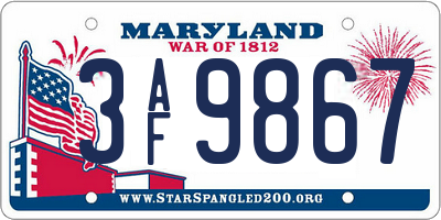 MD license plate 3AF9867