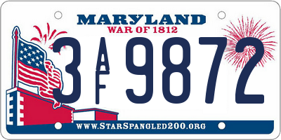 MD license plate 3AF9872