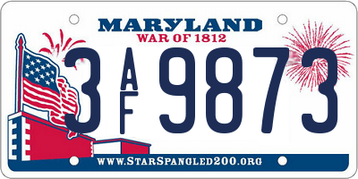 MD license plate 3AF9873