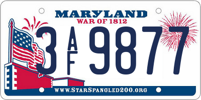 MD license plate 3AF9877