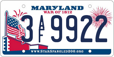 MD license plate 3AF9922