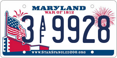 MD license plate 3AF9928