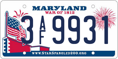 MD license plate 3AF9931