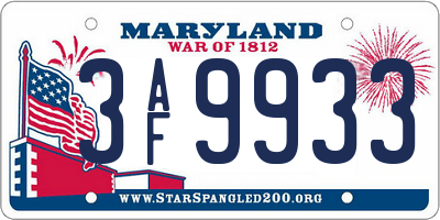 MD license plate 3AF9933