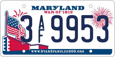 MD license plate 3AF9953