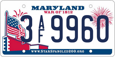 MD license plate 3AF9960