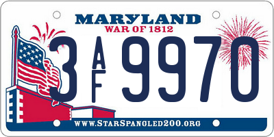 MD license plate 3AF9970