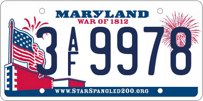 MD license plate 3AF9978