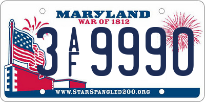 MD license plate 3AF9990