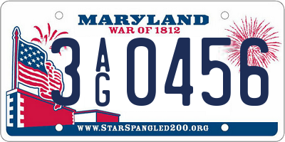 MD license plate 3AG0456