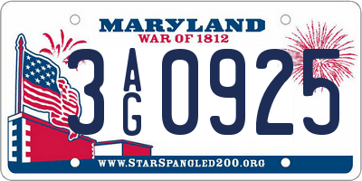 MD license plate 3AG0925