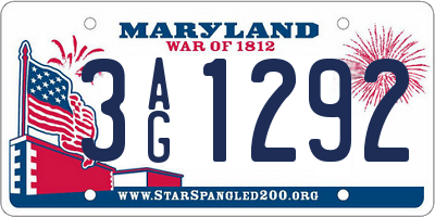 MD license plate 3AG1292