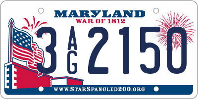 MD license plate 3AG2150