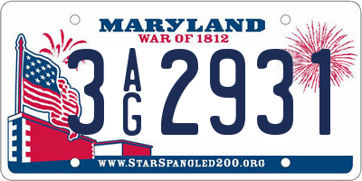 MD license plate 3AG2931