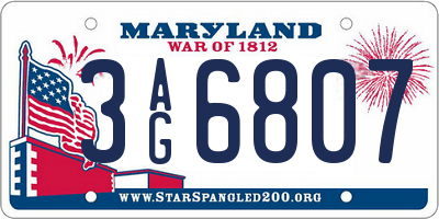 MD license plate 3AG6807
