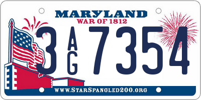 MD license plate 3AG7354