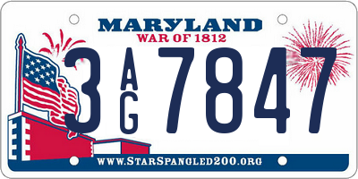 MD license plate 3AG7847