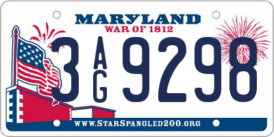 MD license plate 3AG9298