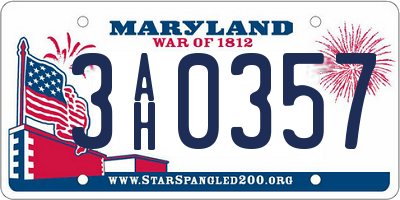 MD license plate 3AH0357