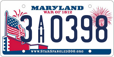 MD license plate 3AH0398
