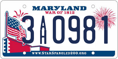 MD license plate 3AH0981
