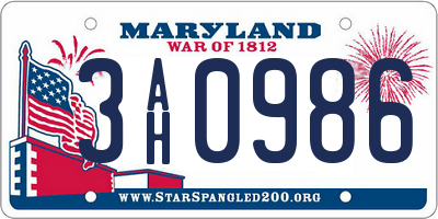 MD license plate 3AH0986