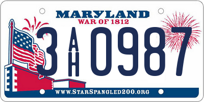 MD license plate 3AH0987