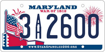 MD license plate 3AH2600