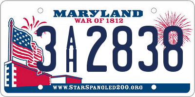 MD license plate 3AH2838