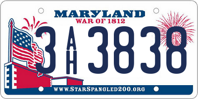 MD license plate 3AH3838
